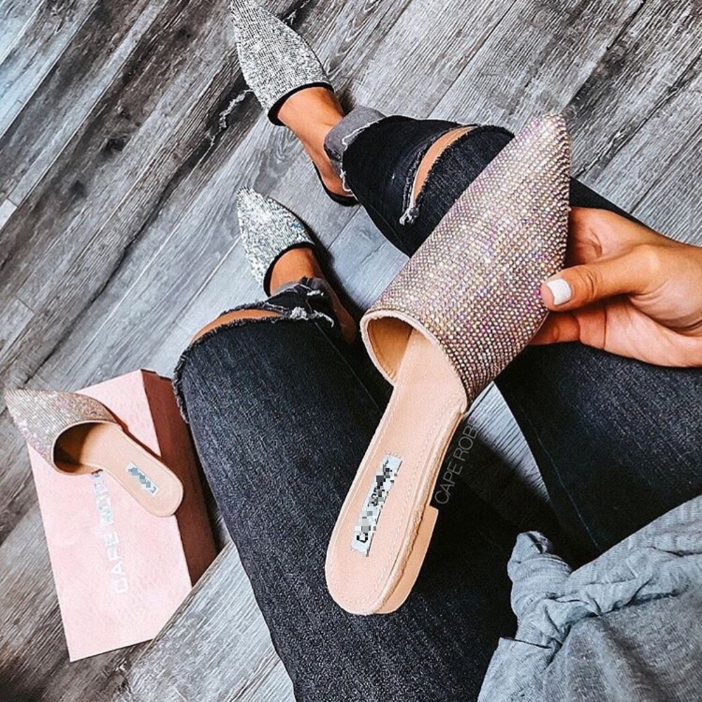 Nude Blinged Mule Flats